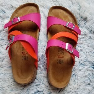 Birkenstock Birki's Orange Hot Pink Strap Sandals